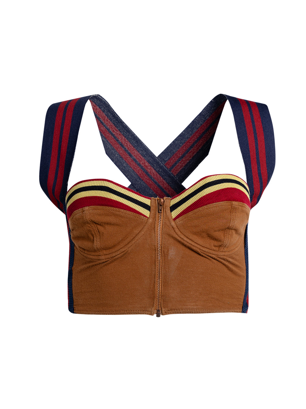 SS99 BROWN STRIPED CROPPED BUSTIER TOP