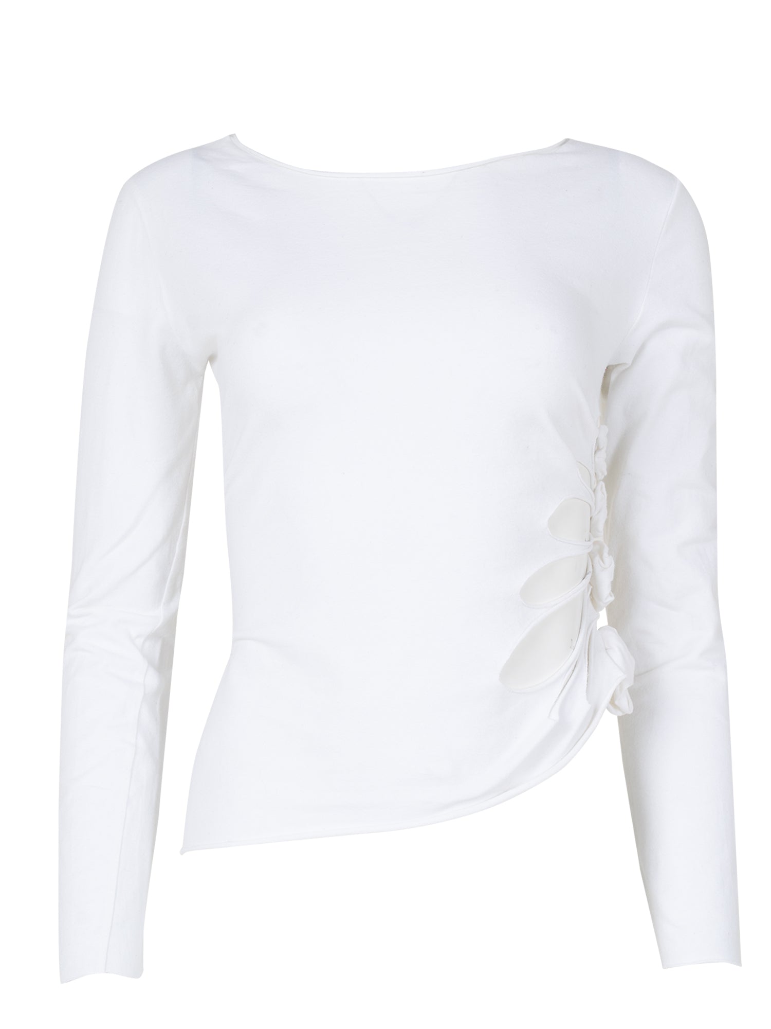 00S WHITE CUTOUT L/S WITH FLOWER DETAIL