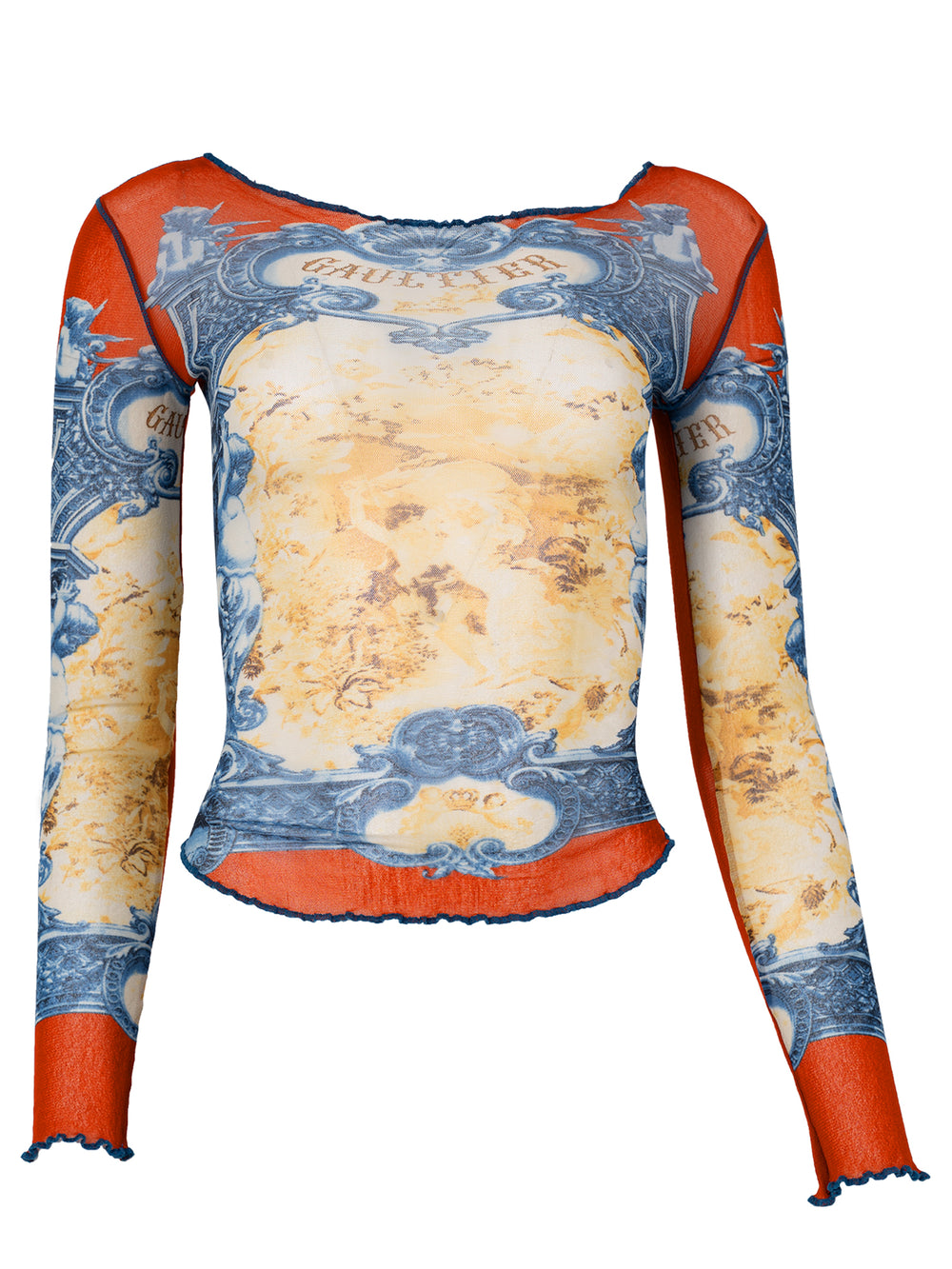 SS98 BURNT ORANGE/BLUE CHERUB CATHEDRAL L/S MESH TOP