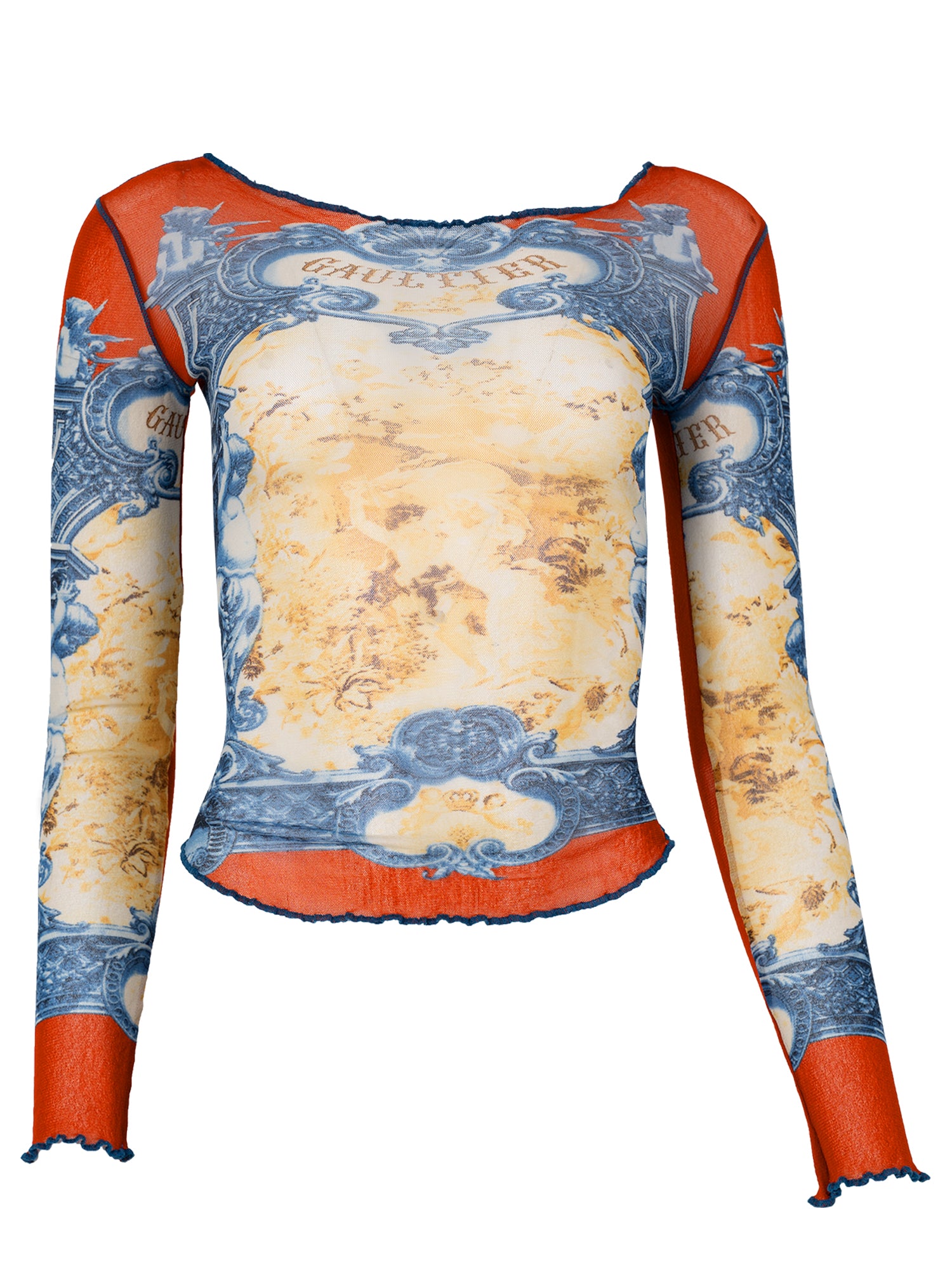 SS98 BURNT ORANGE/BLUE CHERUB CATHEDRAL L/S MESH TOP