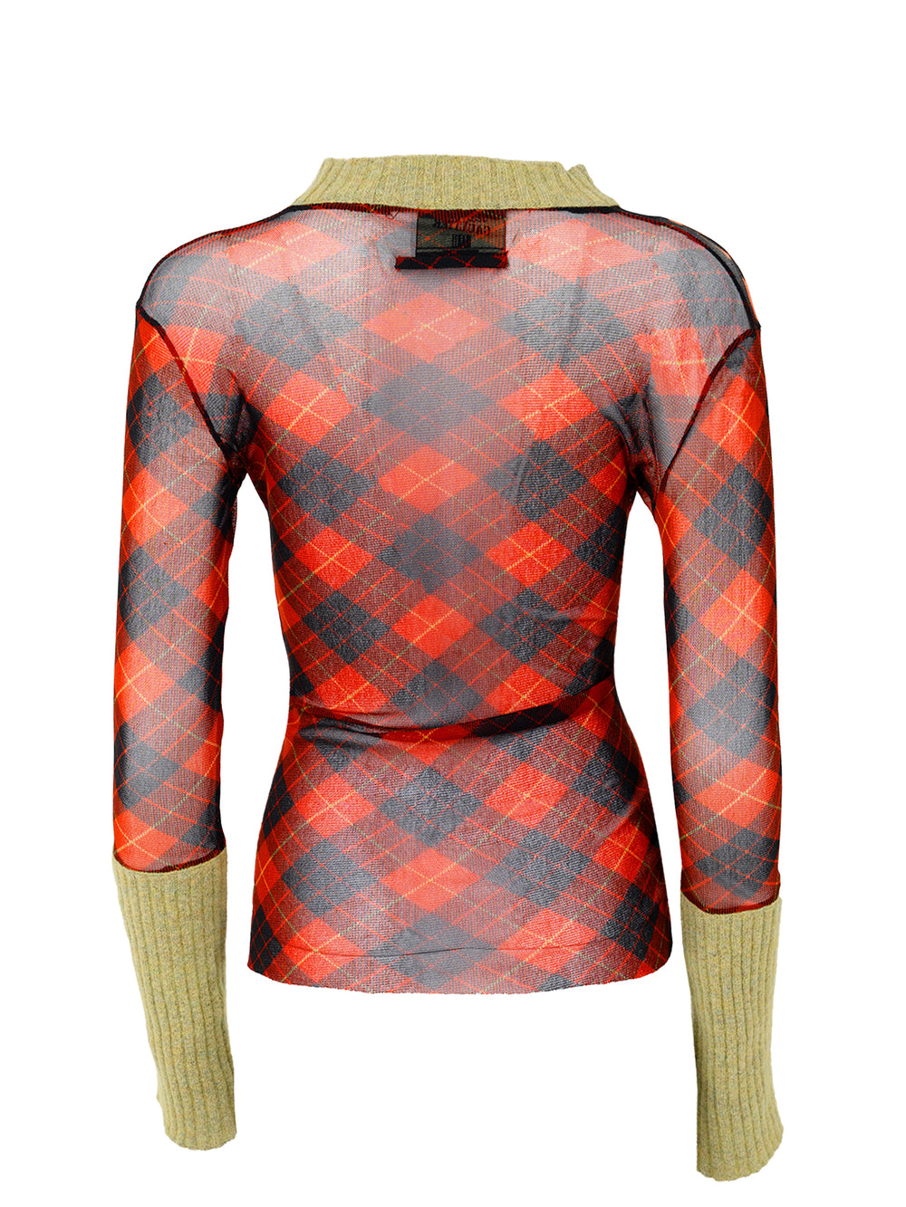 90S RED/GREEN WRITING PRINT MESH L/S WITH WOOL TRIM