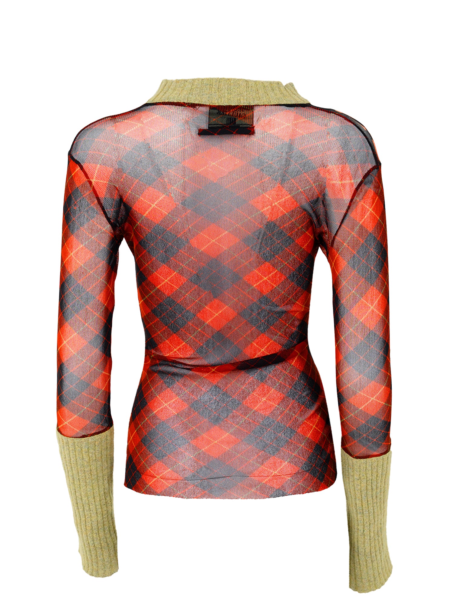 90S RED/GREEN WRITING PRINT MESH L/S WITH WOOL TRIM