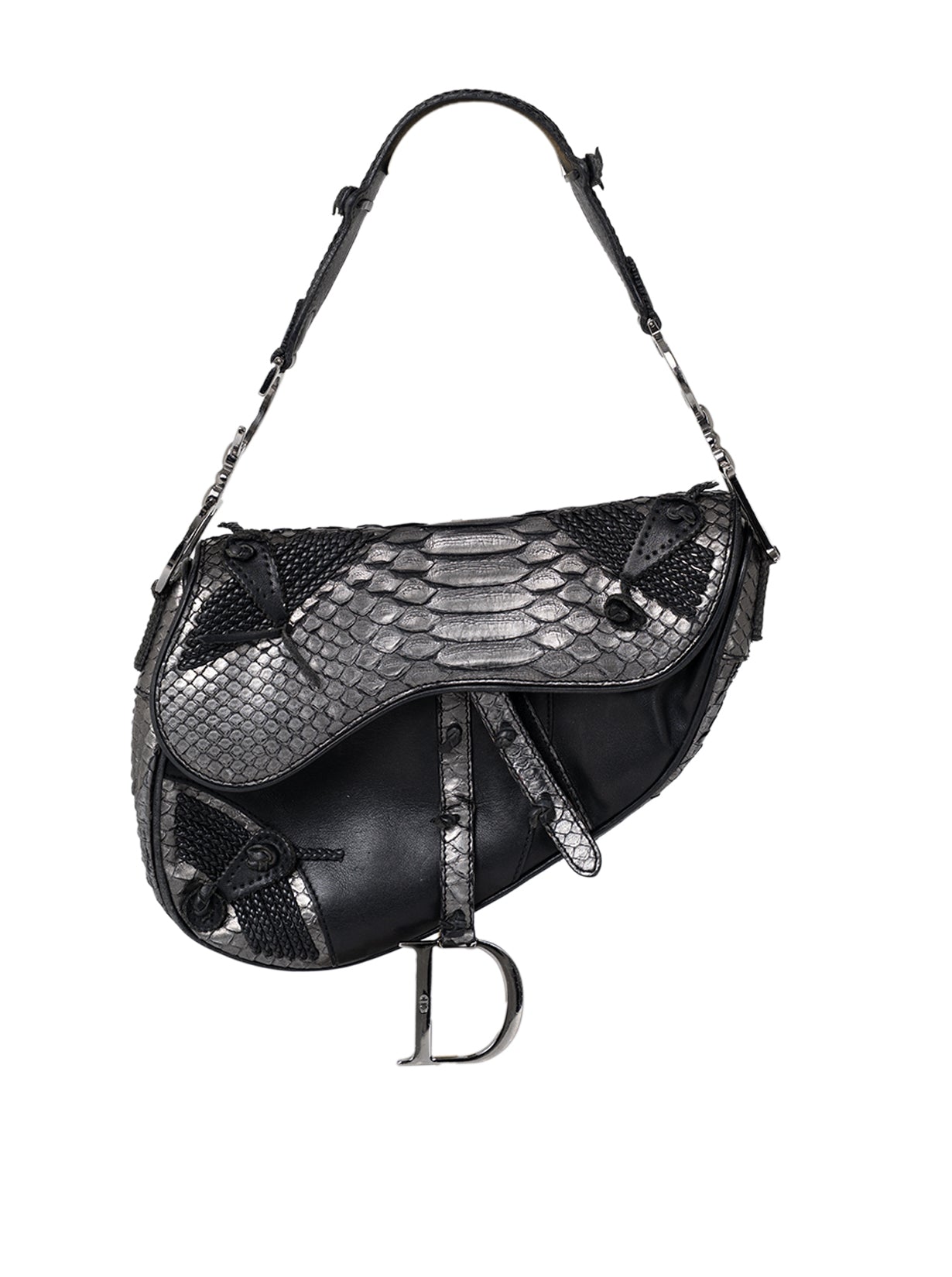 BLACK GUNMETAL PYTHON "HOLLYWOOD" SADDLE BAG
