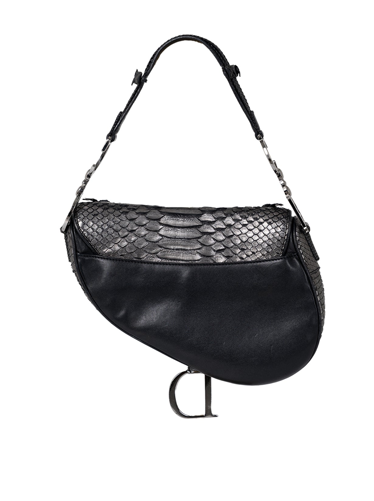 BLACK GUNMETAL PYTHON "HOLLYWOOD" SADDLE BAG