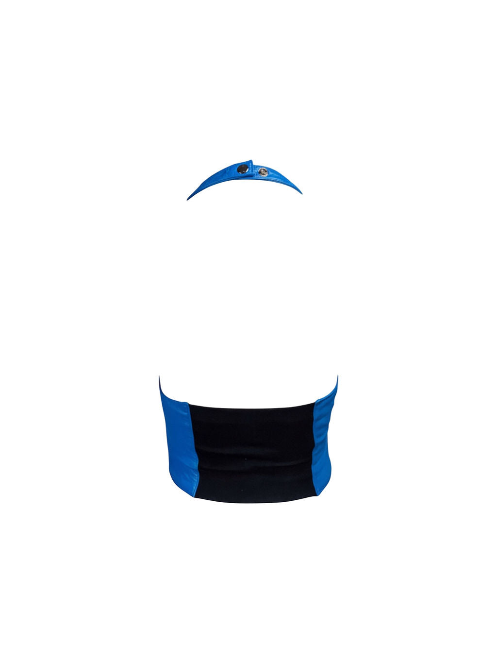 CERULEAN BLUE LEATHER HALTER ZIP UP TOP
