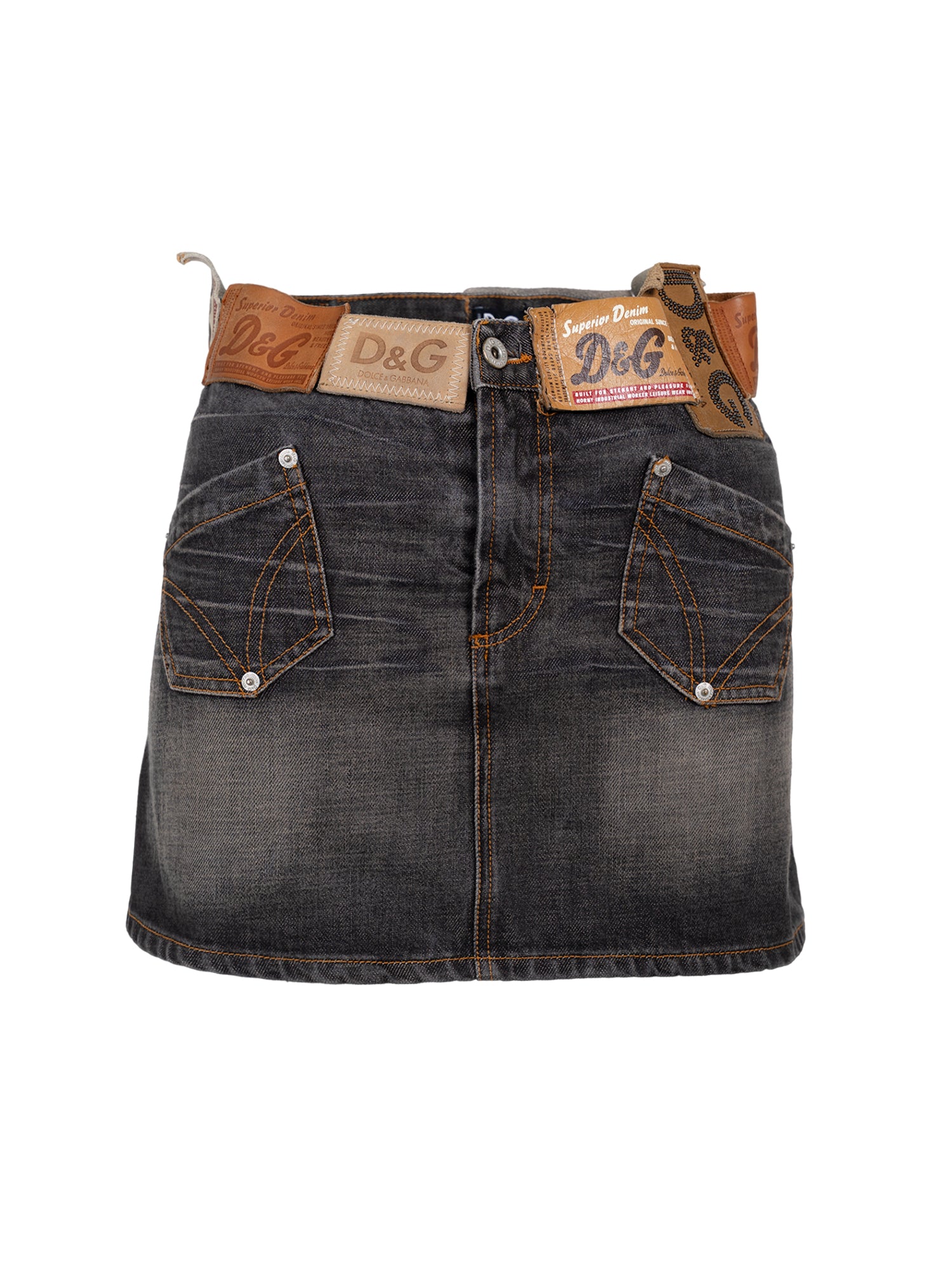 AW03 DENIM PATCHWORK WAISTBAND MINI SKIRT