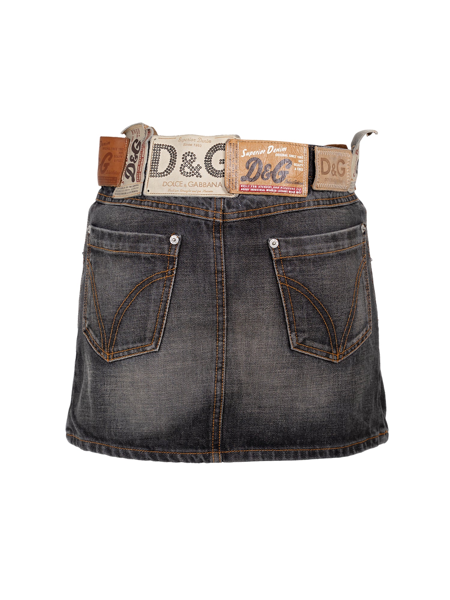 AW03 DENIM PATCHWORK WAISTBAND MINI SKIRT