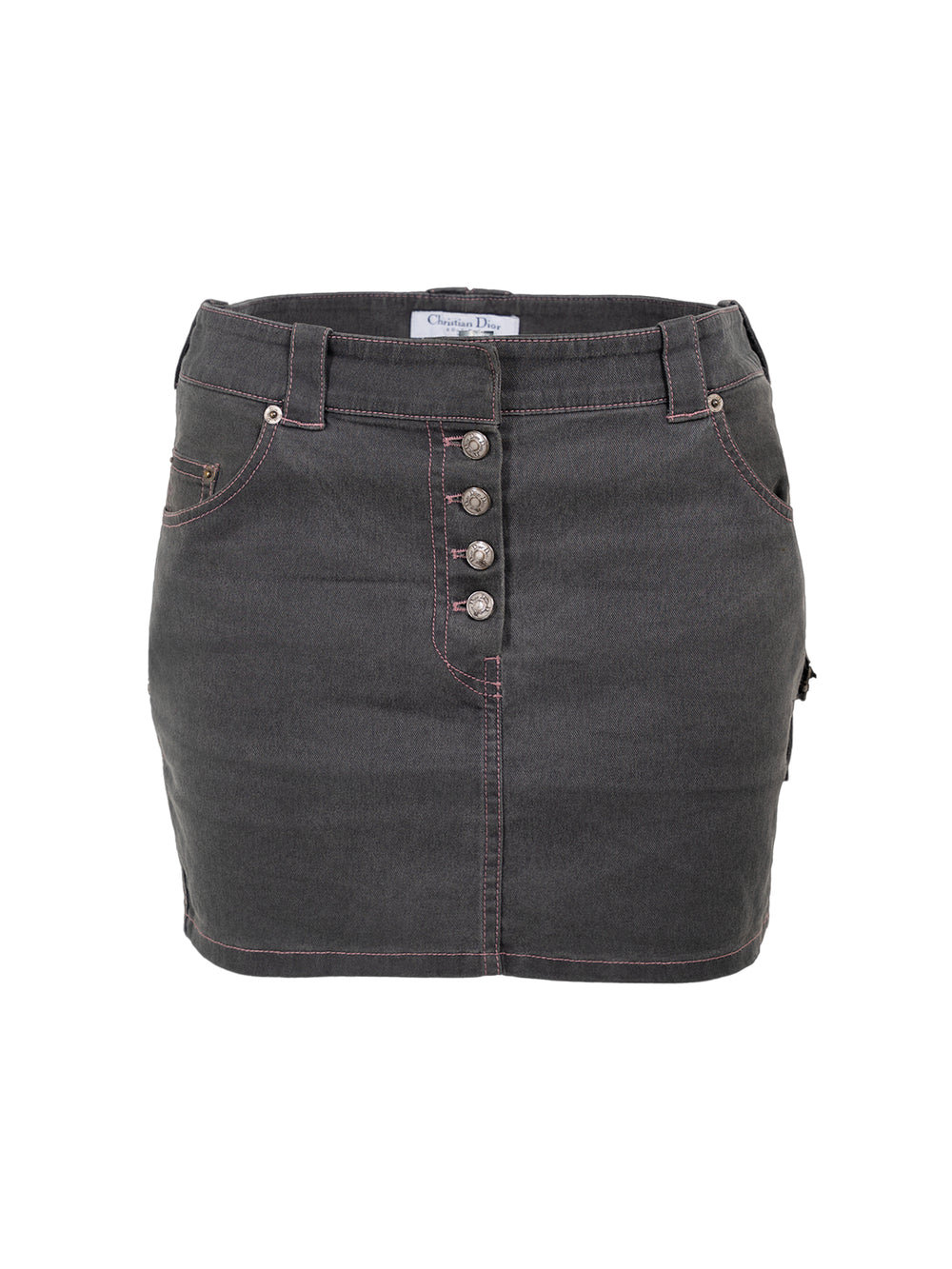 SS03 BONDAGE GREY SKIRT W PINK STITCHING & BUCKLE