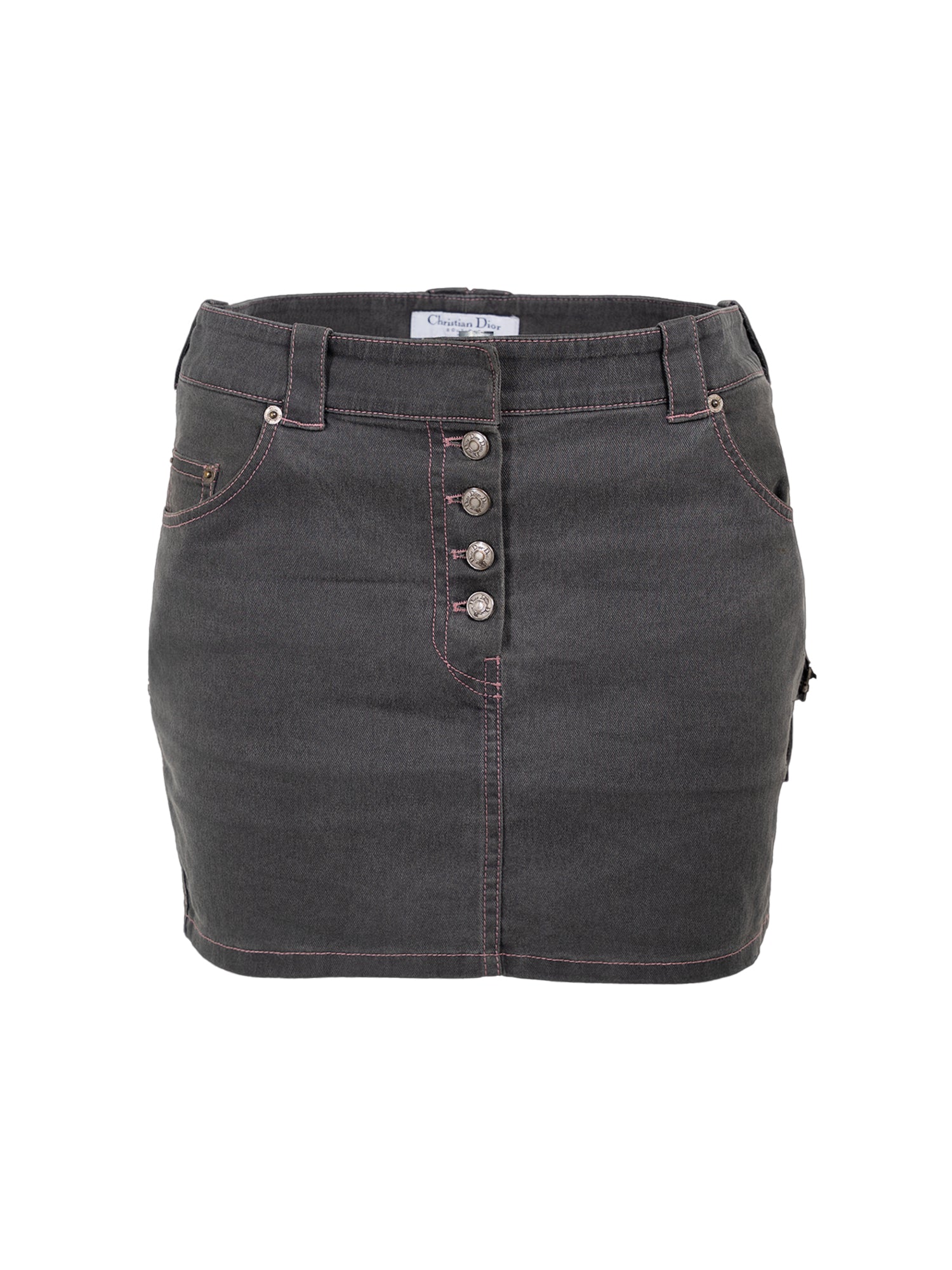 SS03 BONDAGE GREY SKIRT W PINK STITCHING & BUCKLE