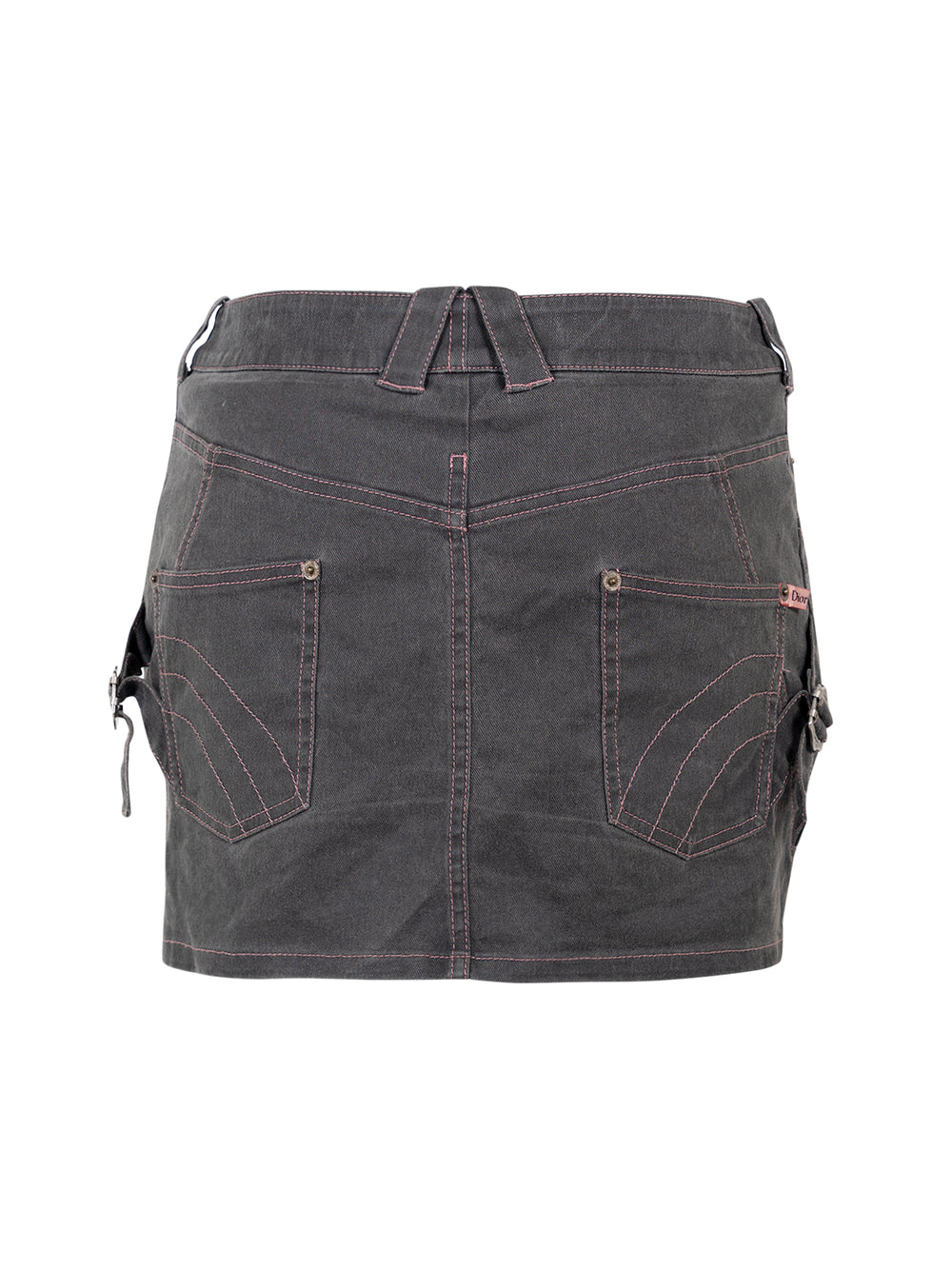 SS03 BONDAGE GREY SKIRT W PINK STITCHING & BUCKLE