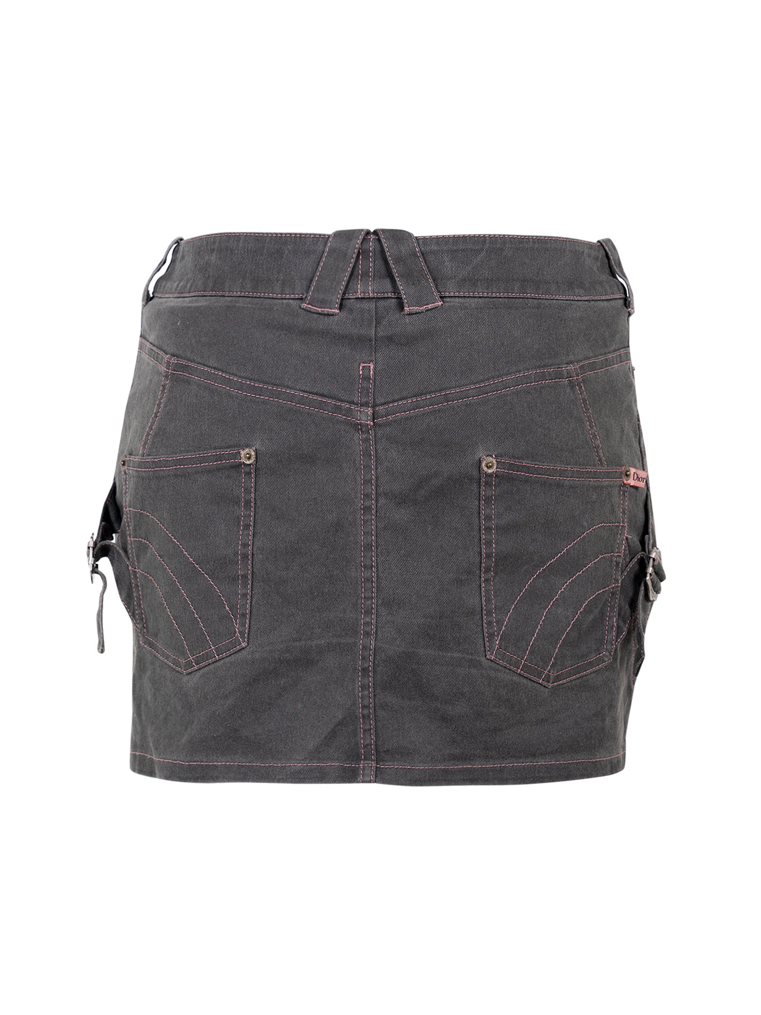 SS03 BONDAGE GREY SKIRT W PINK STITCHING & BUCKLE