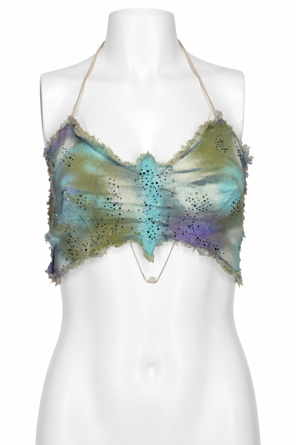 TIE DYE AND COLORFUL RHINESTONES BUTTERFLY HALTER TOP