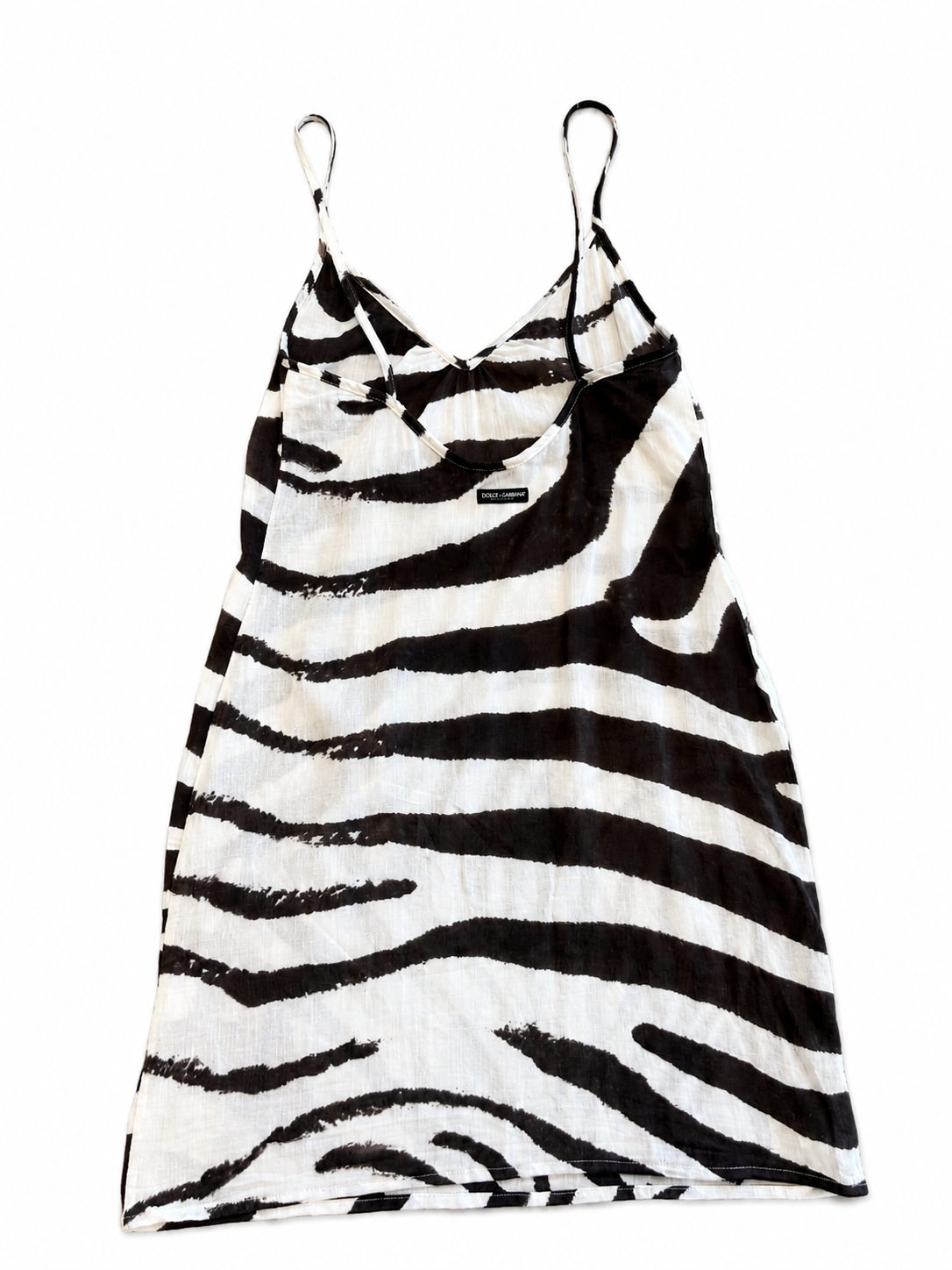 BROWN/WHITE ZEBRA LINEN MINI TANK DRESS