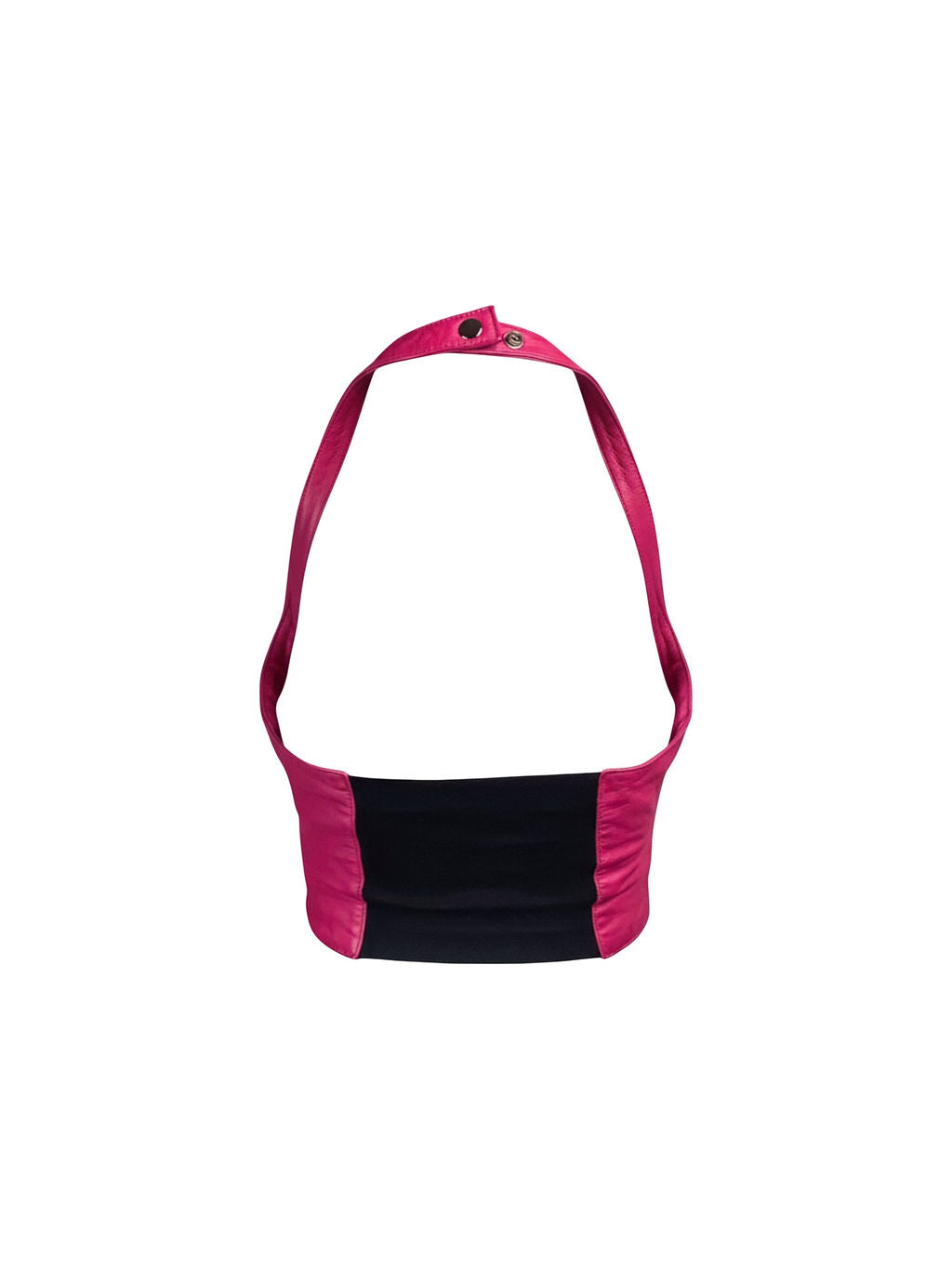 90S HOT PINK LEATHER ZIP UP HALTER TOP